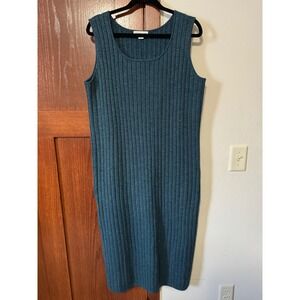 Coldwater Creek Teal Ribbed Knit Sweater Dress Set Turtleneck Petite Large PL